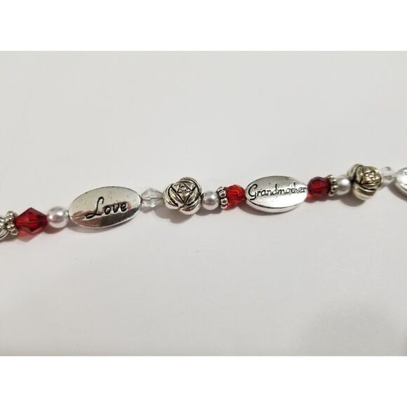 Grandmother seven inch bracelet red bead and silvertone b8* - Picture 3 of 14
